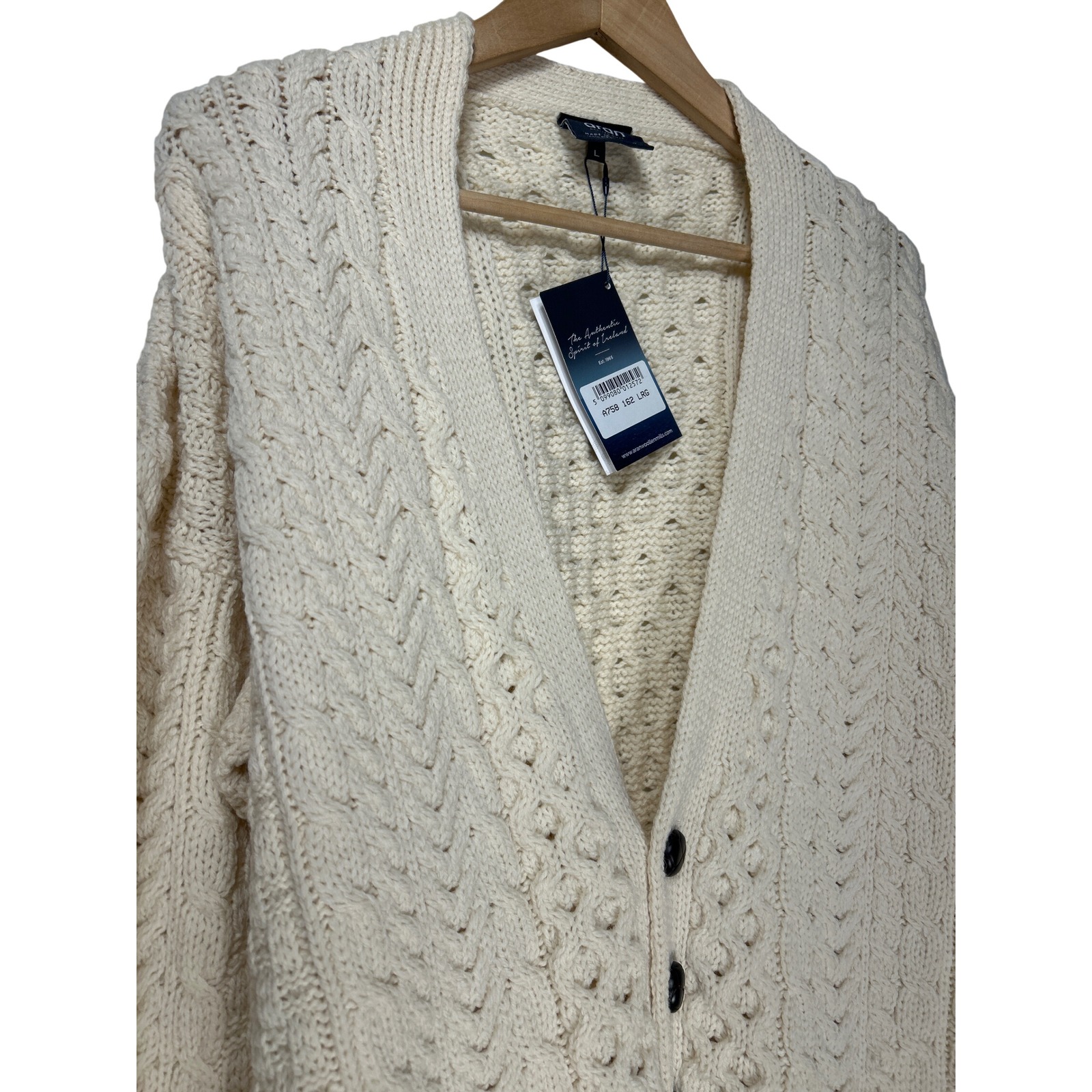 Aran Woollen Mills Cable Knit Cardigan Cream White Irish Wool Sweater Mens L Nwt — image 3 of 8